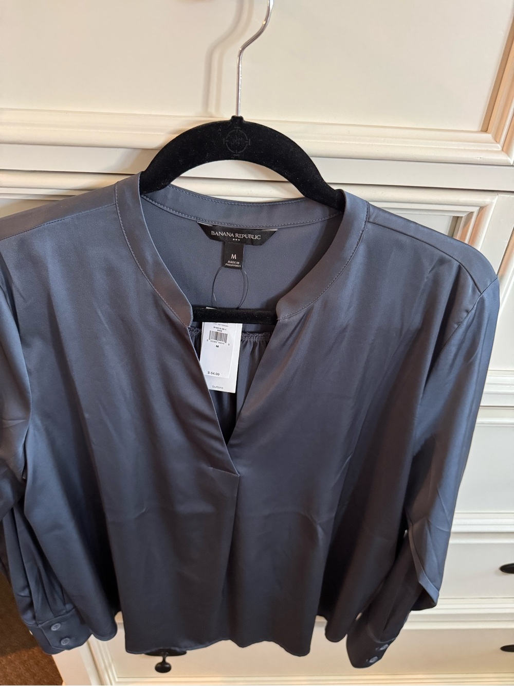 Banana Republic Slate Gray Collarless V-Neck Blouse